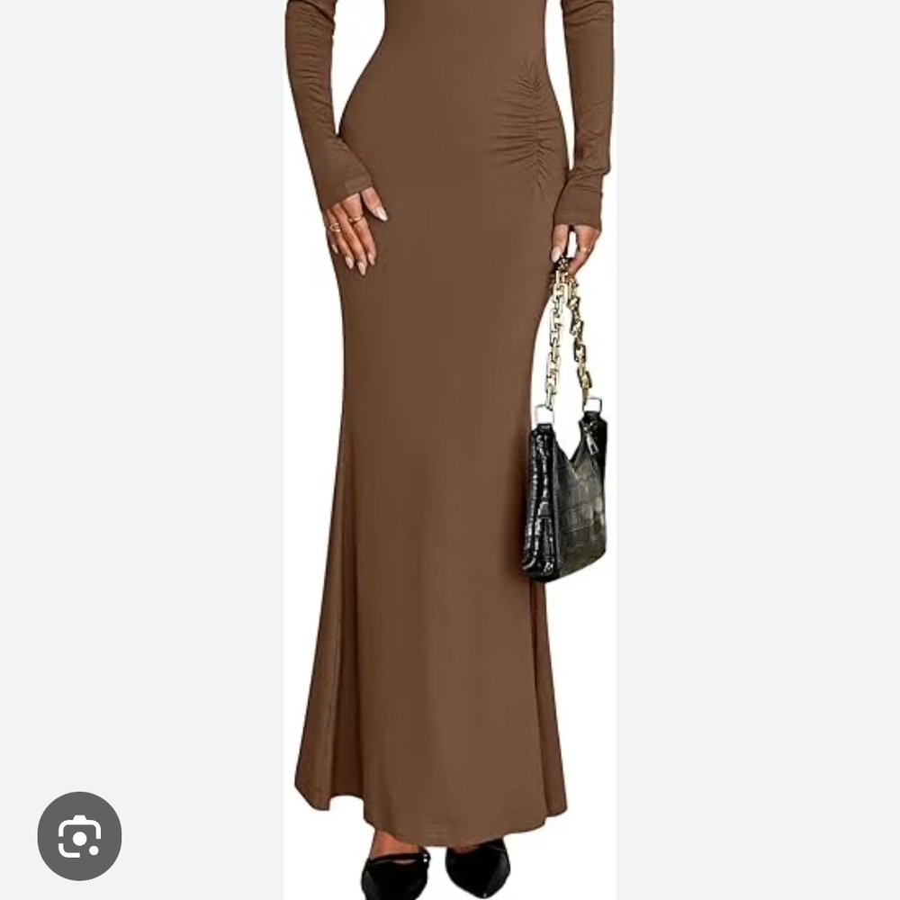 Pretty Garden Chocolate Brown Maxi Dress with Fitted Silhoutte L